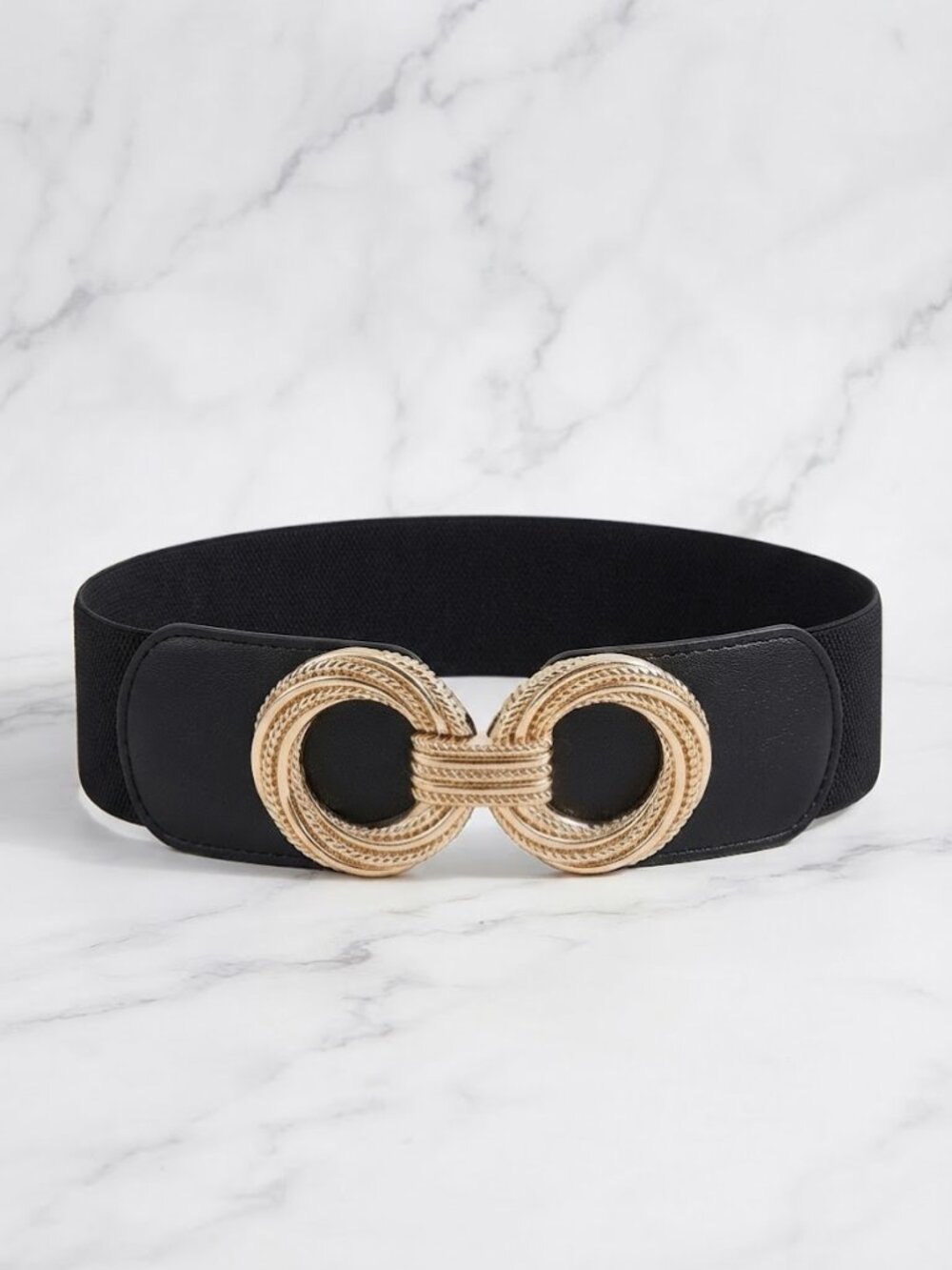 Ladies Black Elegant Double Round Stretch Belt - 29.5 Inches